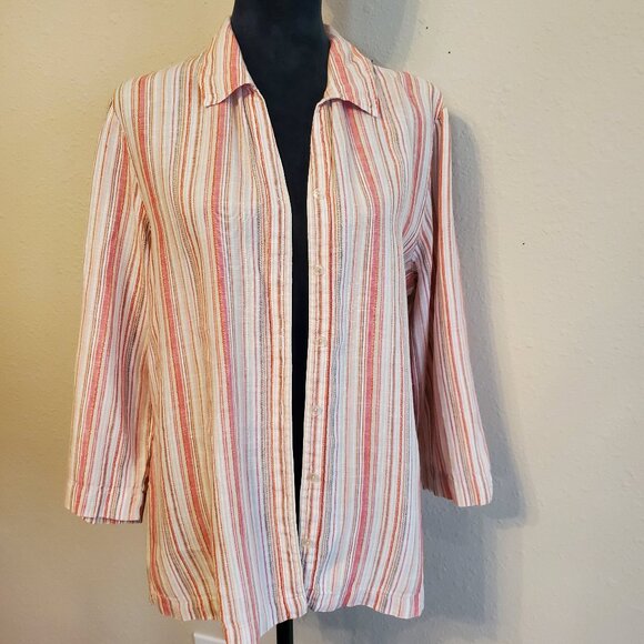 JM Collection Top Button Down 3/4 Sleeve 100% Linen Women's Blouse Size 14. - Picture 4 of 13